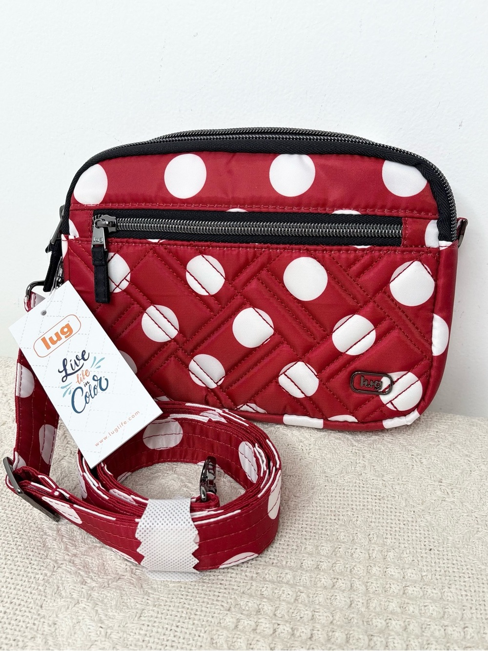 NWT Lug Crimson Large Dot Super Coupe 2 Crossbody Bag
